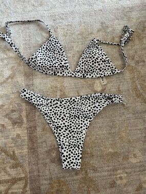 SHEIN White & Black Polka Dot Triangle Bikini